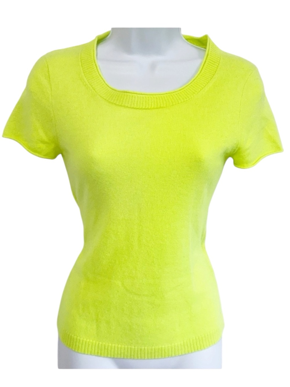 J. CREW 100% Cashmere Short Sleeve Sweater Neon Yellow XS Lightweight Knit Top